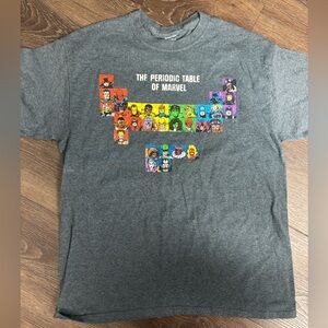 Marvel Periodic Table Graphic T-Shirt Size Large Gray Superhero Tee